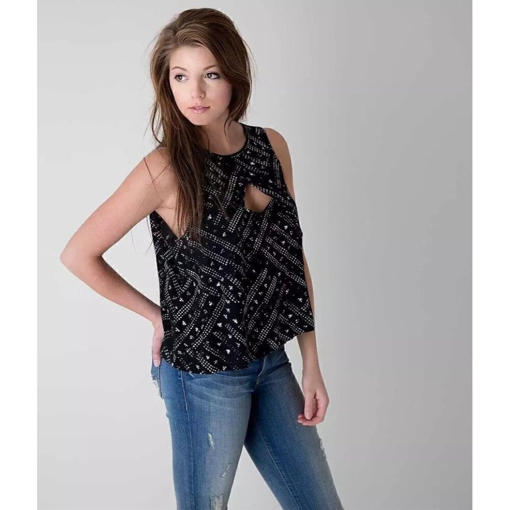 Free People Look Through Black Printed Tank Top S